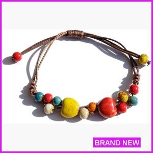 Adjustable Boho Ceramic Bead Bracelet Strand Braided Knot Trendy Accessory